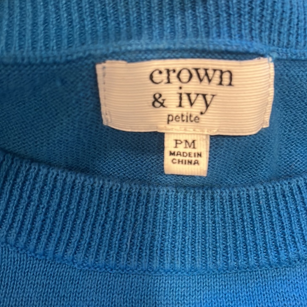 CROWN & IVY BOSTON TERRIER KNIT SWEATER BLUE BLACK WHITE SIZE PM - Picture 6 of 11